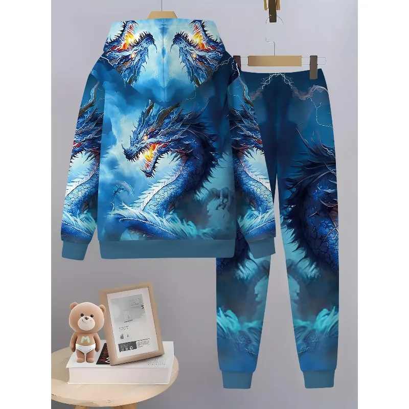 Модный мужской комплект свитшотов с капюшоном и 3d-принтом дракона - Фотография_4