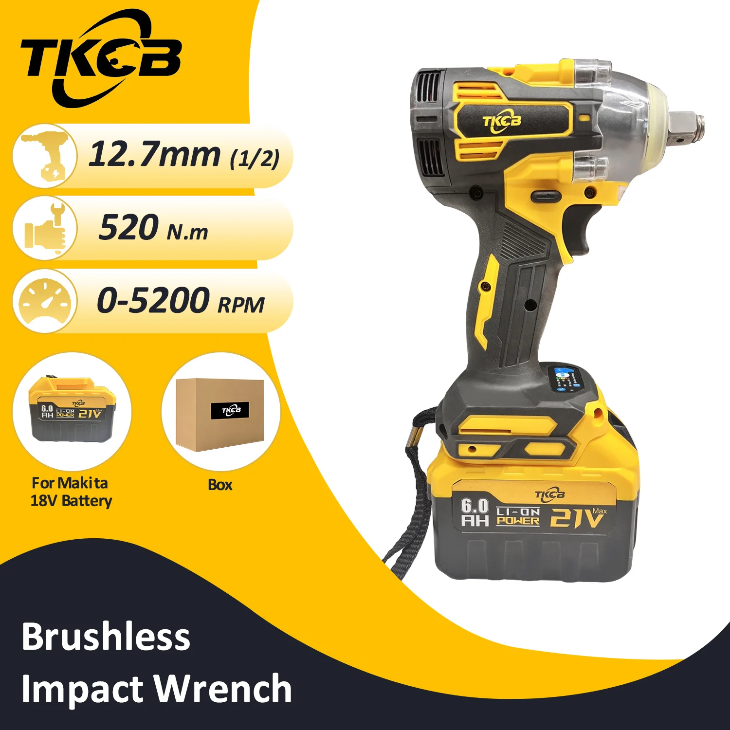 Аккумуляторный ударный гайковерт с крутящим моментом 520 нм