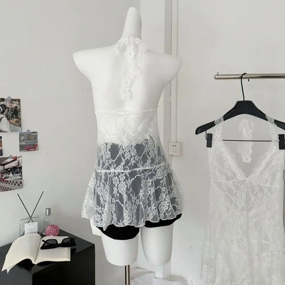 Сексуальное прозрачное кружевное платье с бретелькой на шее - Фотография_5