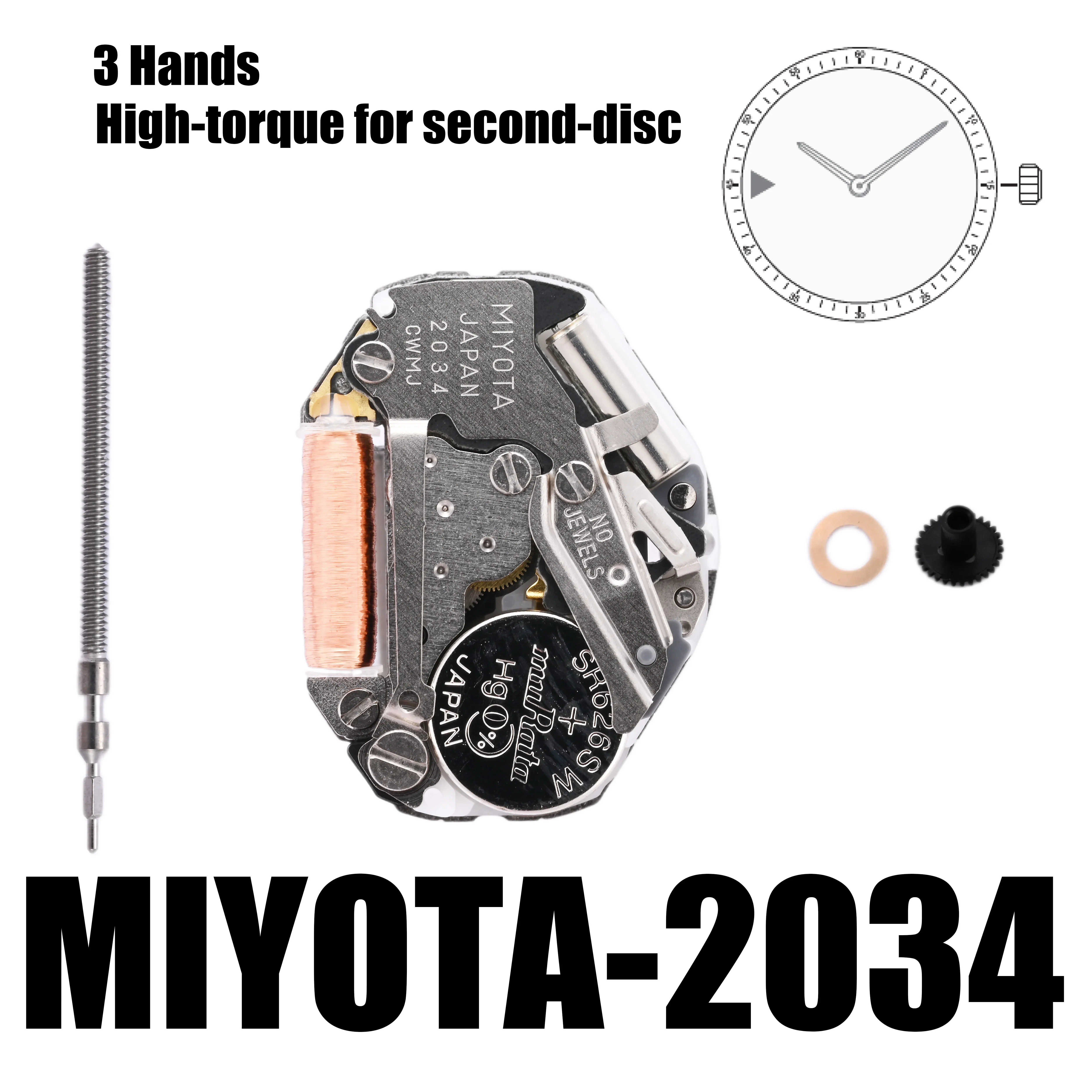 Стандартный механизм miyota 2034 | часы движения cal.2034 - Фотография_2