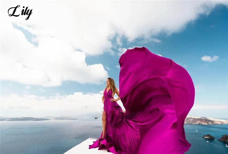 Вечерние платья цвета фуксии с v-образным вырезом и пятнами - Фотография_4