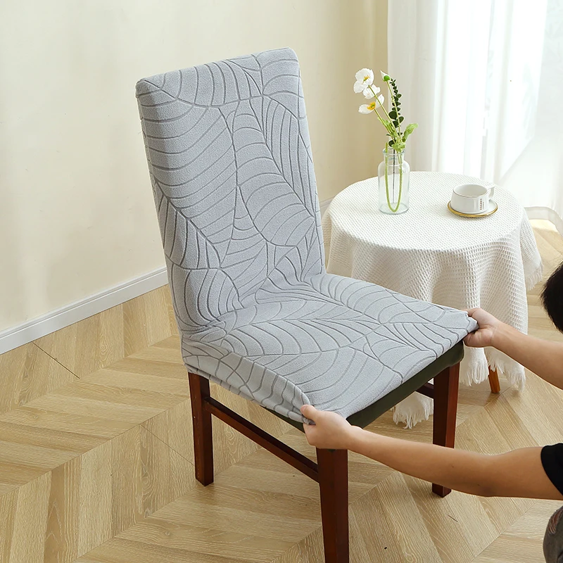 Жаккардовый чехол на стул с листьями - Фотография_6