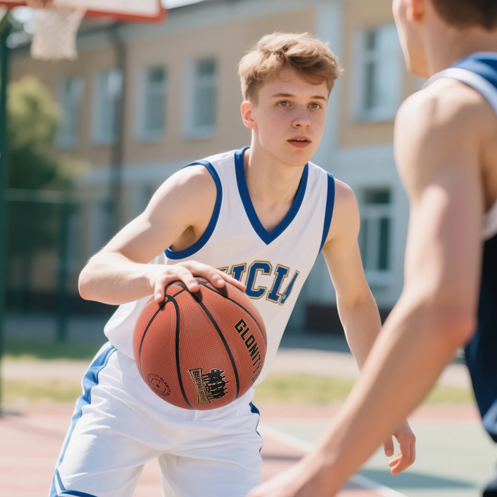 Высококачественный коричневый баскетбольный мяч из искусственной кожи - Фотография_4