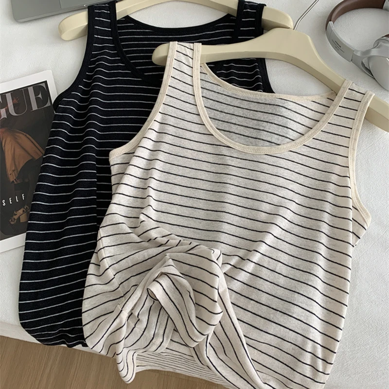 Женский летний тонкий полосатый u-образный вырез с широким плечевым ремнем