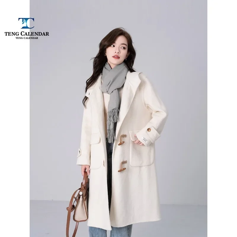 Женское шерстяное пальто с капюшоном