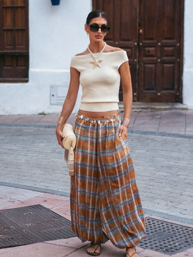 Hh женские осенние новые шаровары ramie в клетку - Фотография_2