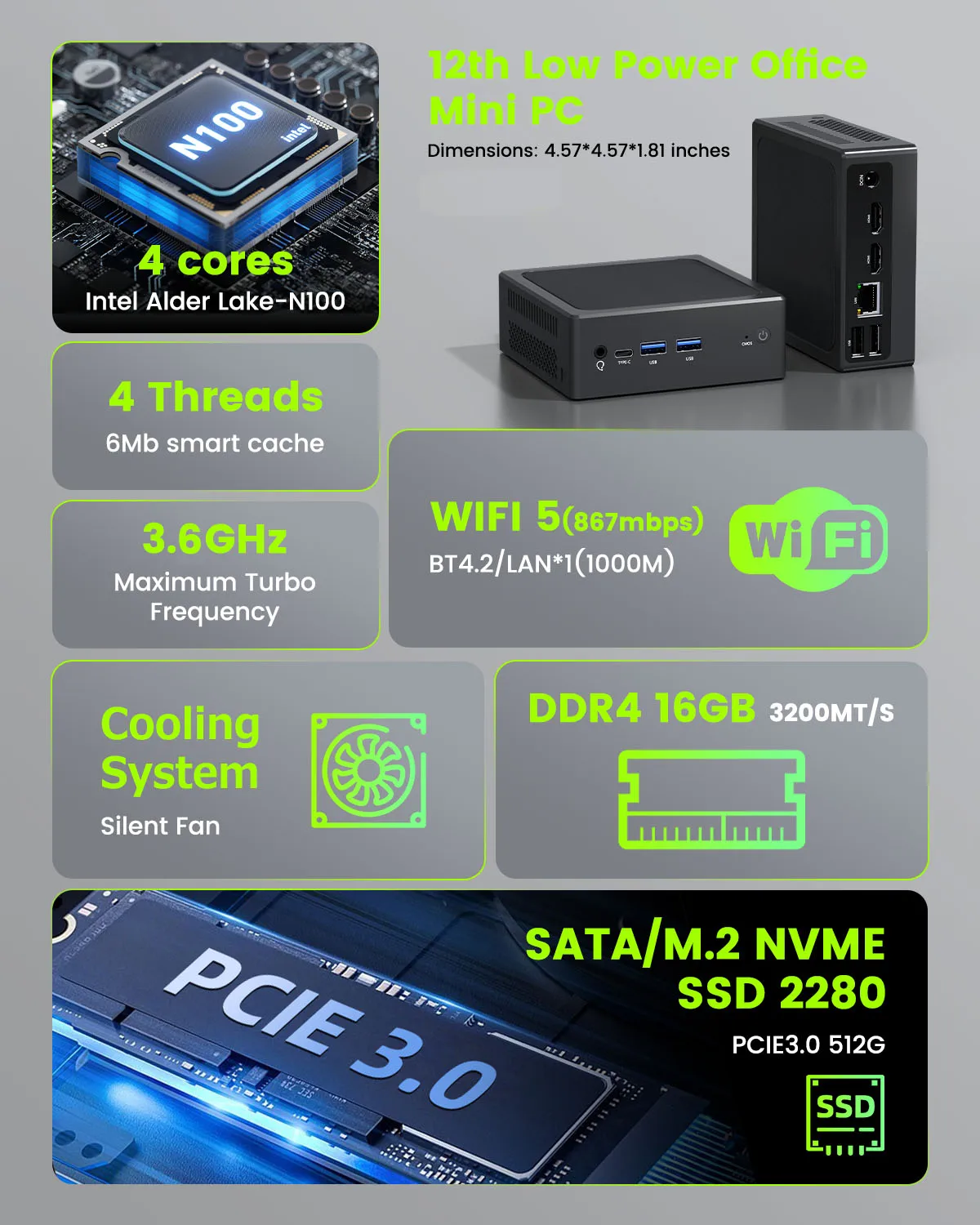 Zxipc мини-пк intel twin lake n150 процессор ddr4 nvme ssd pcie 3 - Фотография_3
