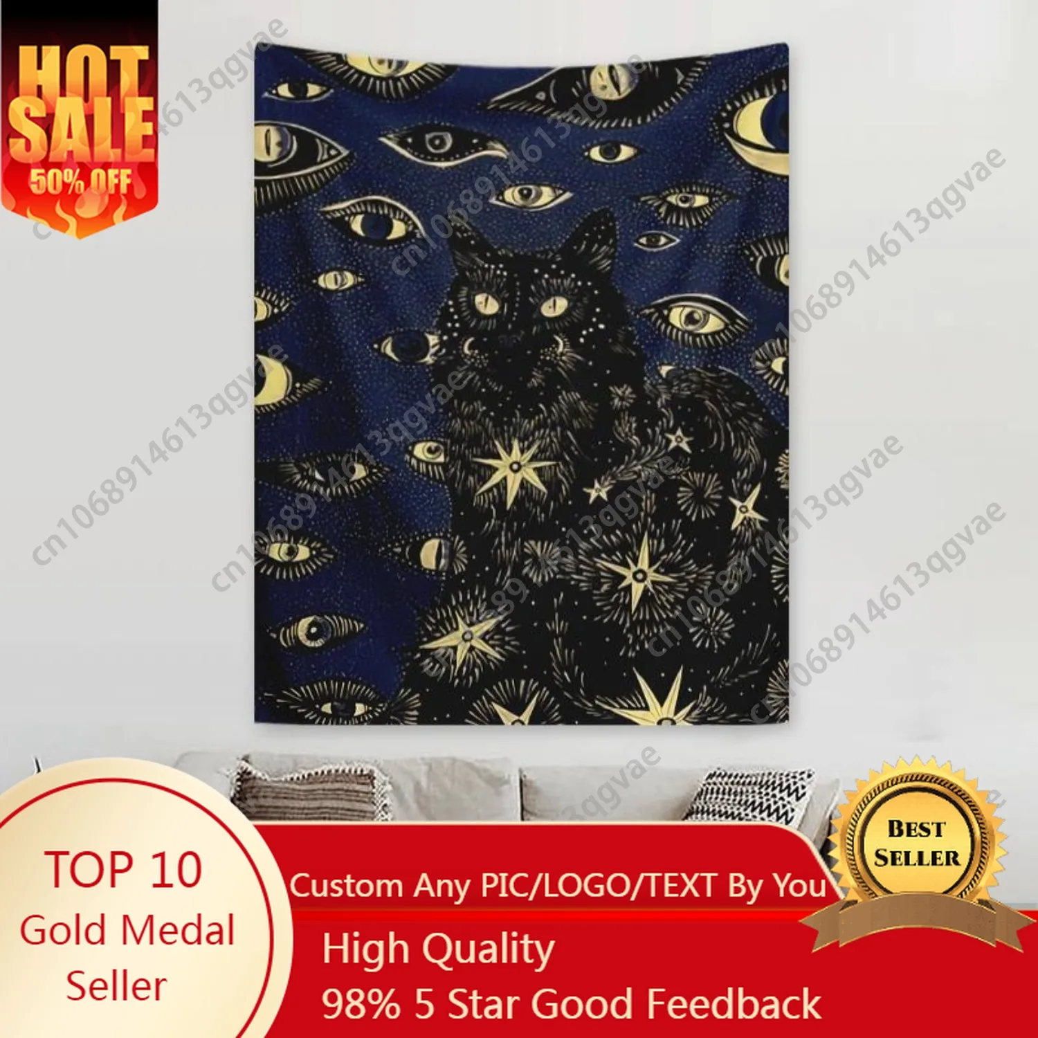 Настенный гобелен с рисунком кота и глаза