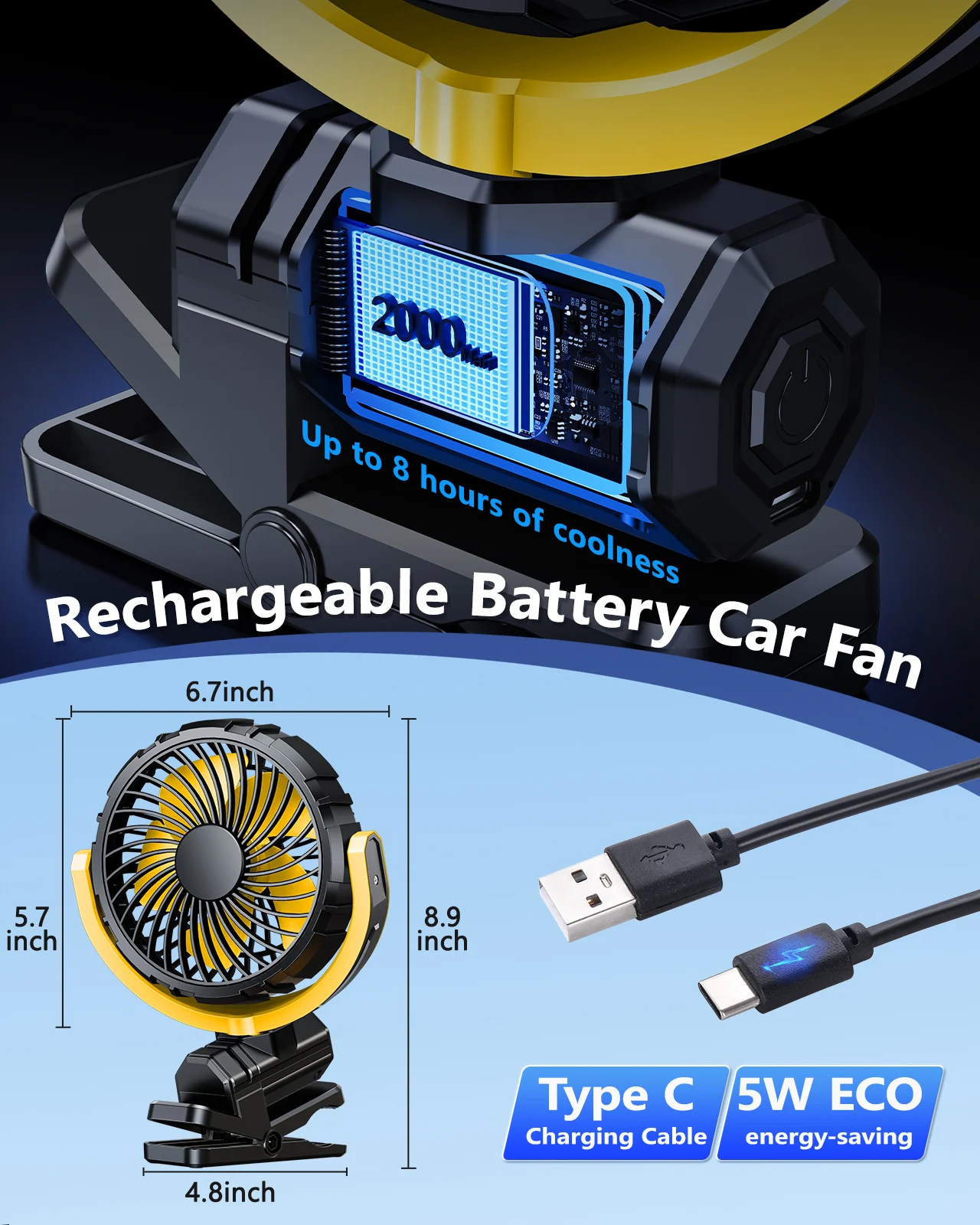 Портативный автомобильный вентилятор eary с аккумулятором - Фотография_4