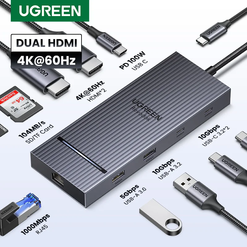 Ugreen usb c hub 10-в-1 4k60 гц hdmi usb3