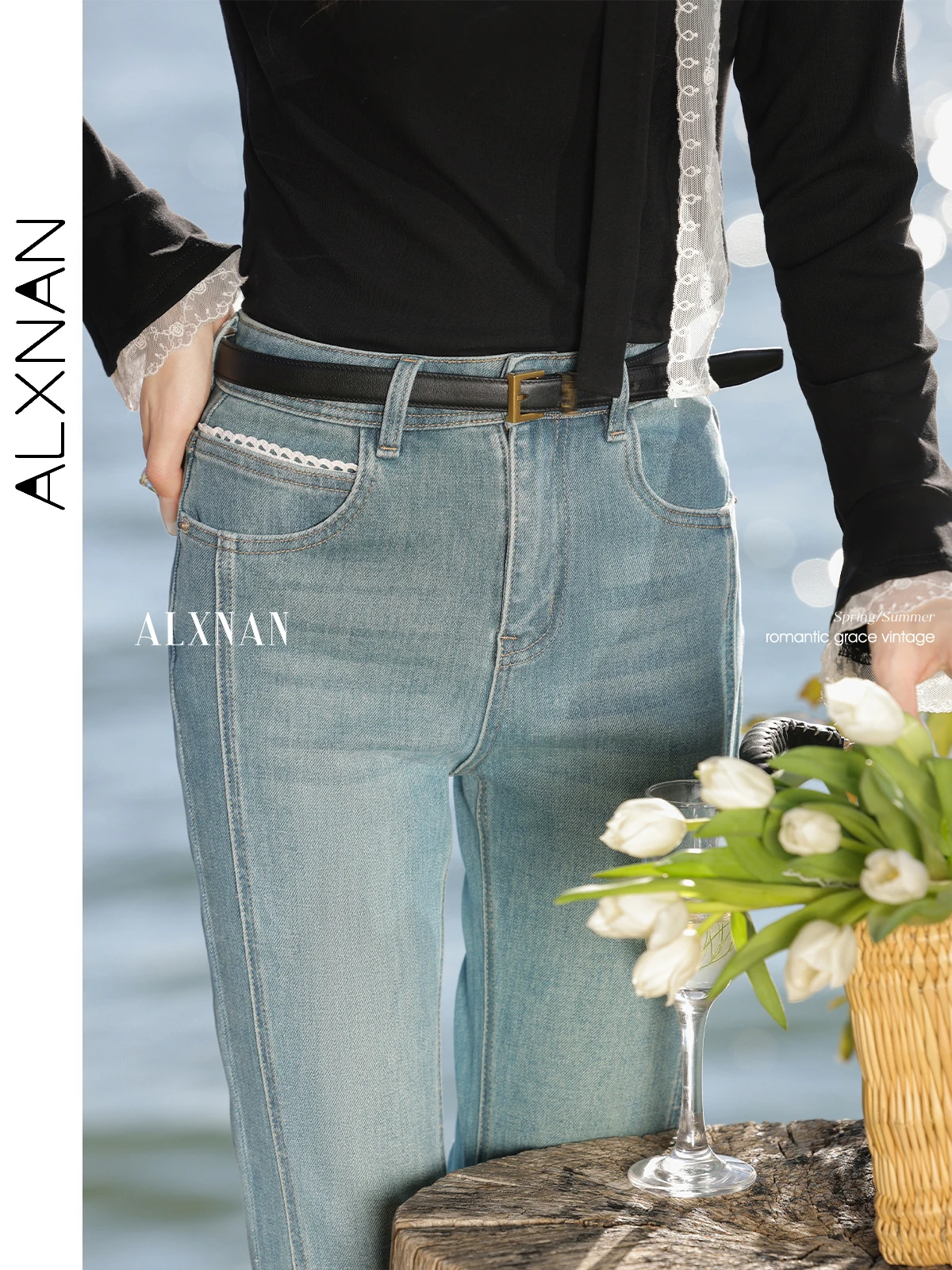 Alxnan женские джинсы-дудочки синие - Фотография_5