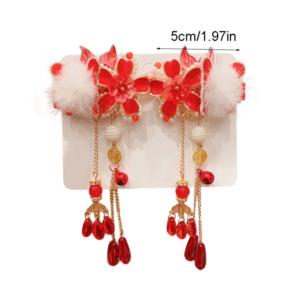 Детская красная заколка с кисточками и бантом - Фотография_5