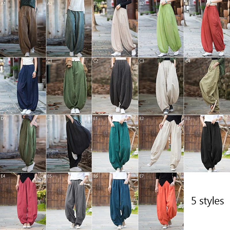 Хлопковые льняные брюки с принтом тай-дай для женщин - Фотография_4