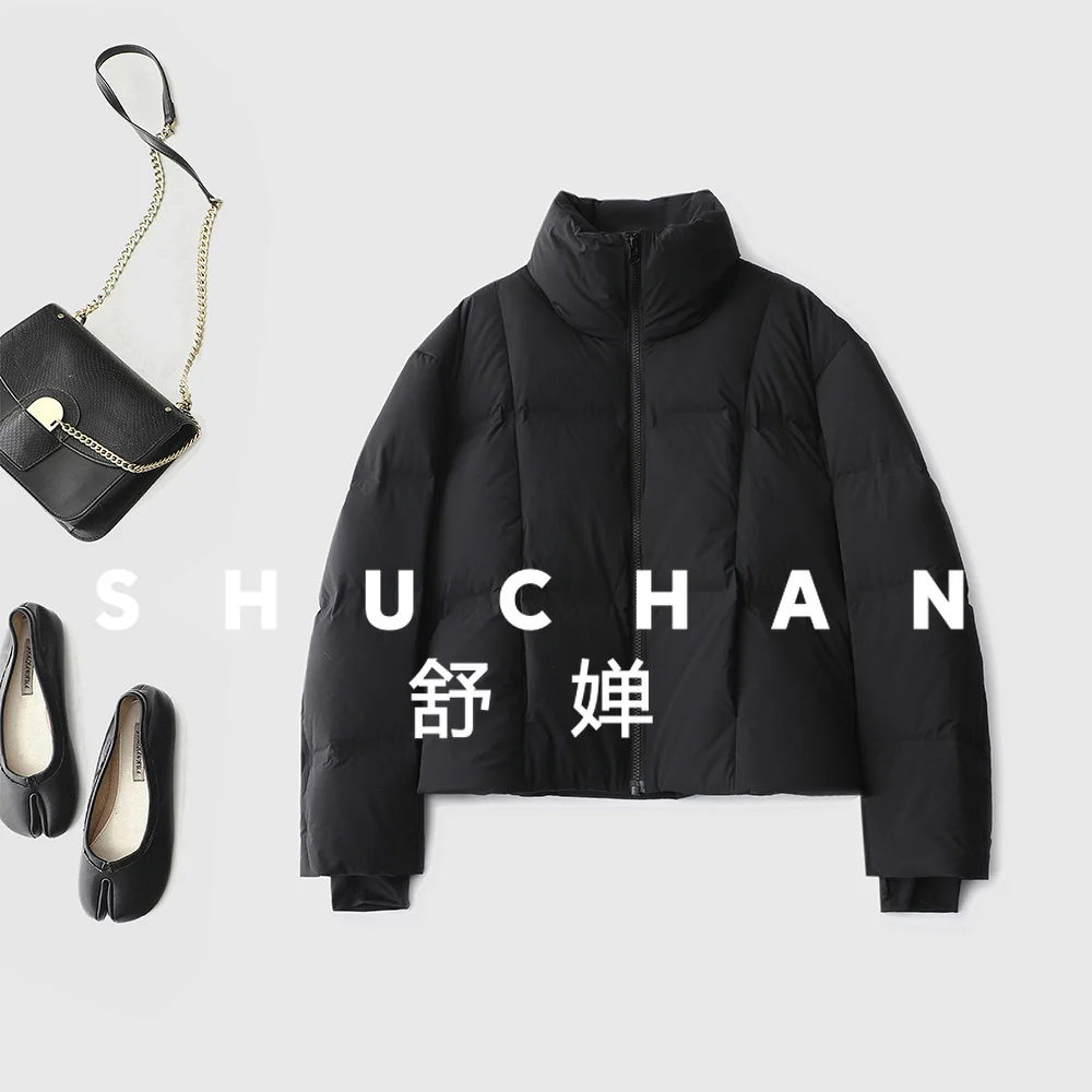 Короткая женская зимняя куртка на гусином пуху с воротником-стойкой - Фотография_5