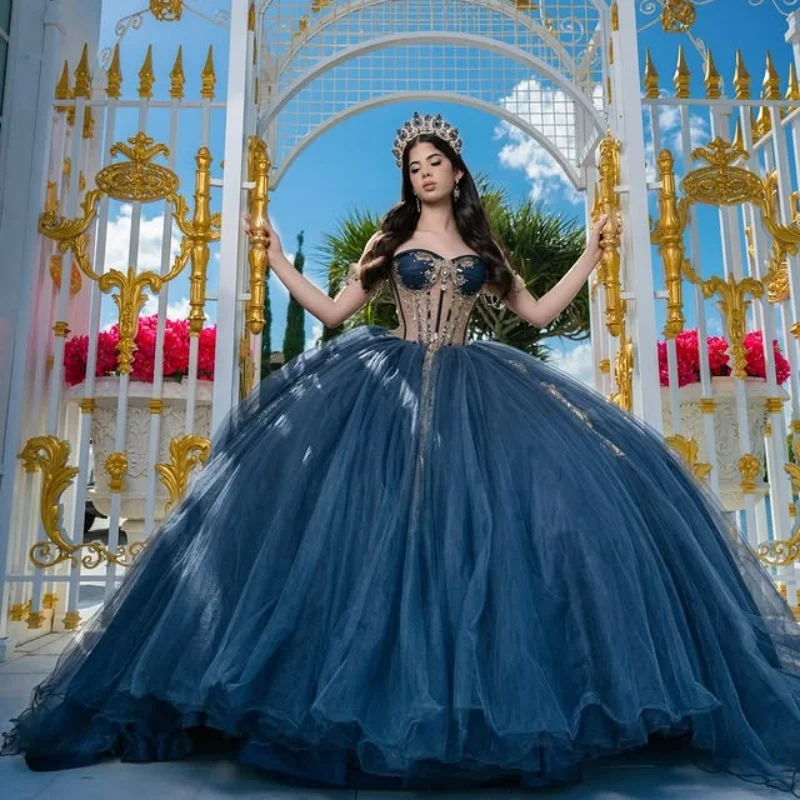 Customized dark blue quinceanera