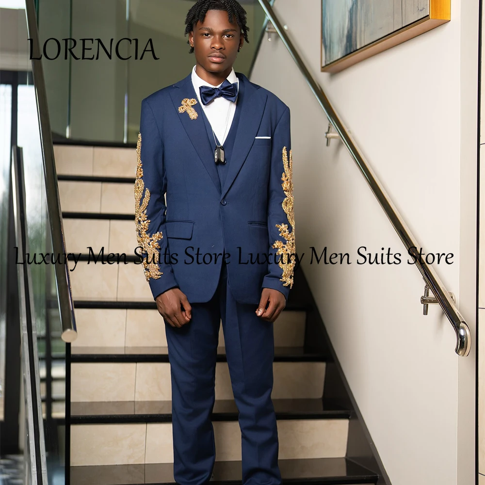 Loose applique men suits 3 pieces