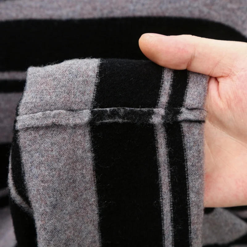 100% шерсть, мужской осенне-зимний свитер с круглым вырезом в полоску - Фотография_6