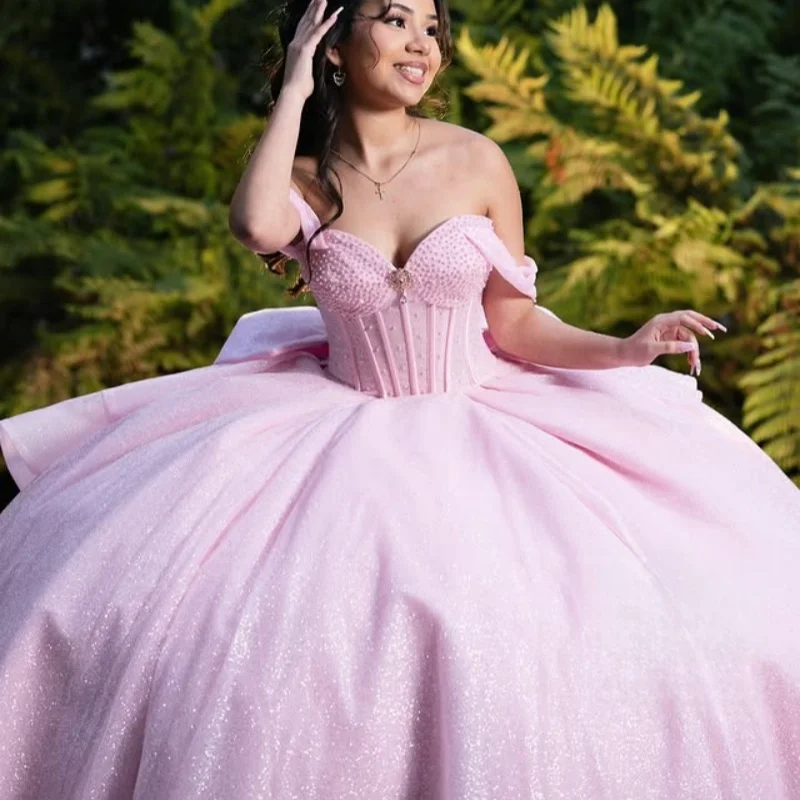 Блестящие розовые платья quinceanera