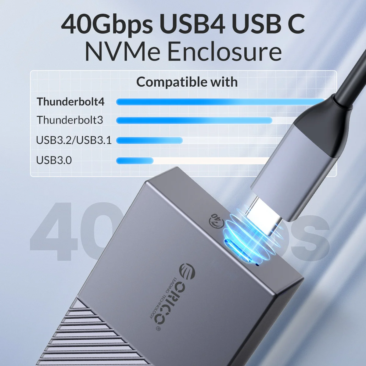 Корпус orico usb4 nvme ssd 40 гбит/с pcie3.0x4 алюминиевый корпус m.2 ssd - Фотография_2