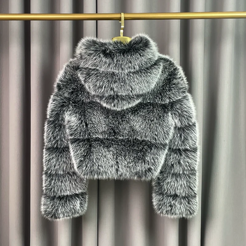 Зимняя теплая женская куртка из искусственного лисьего меха