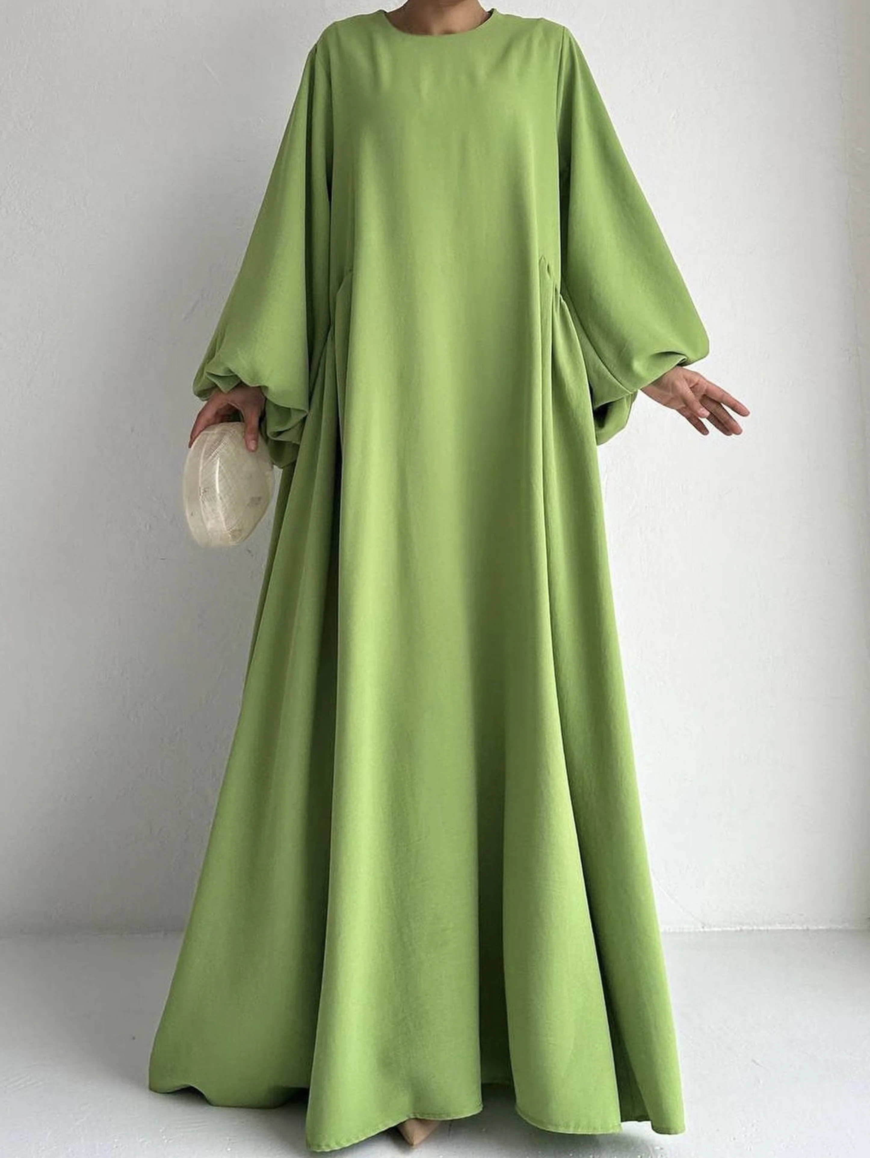 Абая рамадан однотонный кафтан с епископом и рукавами kebaya - Фотография_6