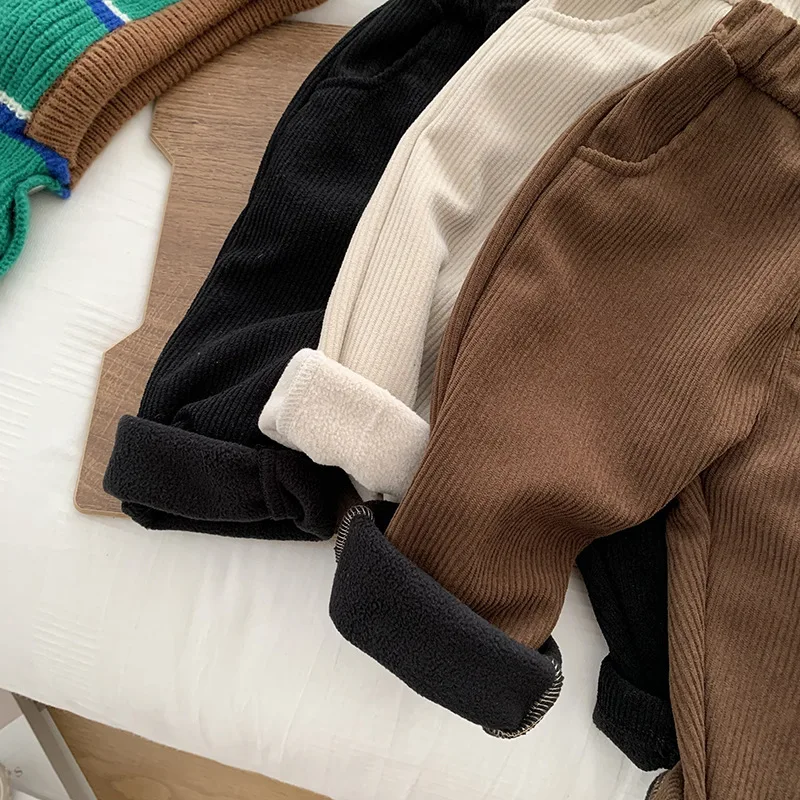 Весенне-осенние однотонные детские прямые штаны для мальчиков - Фотография_5