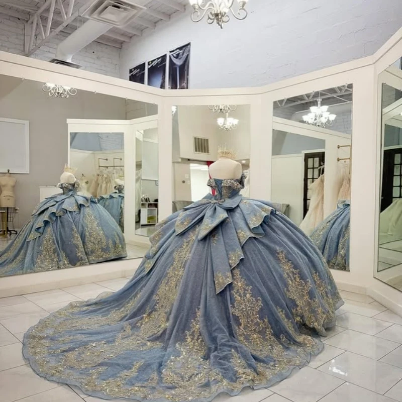 Блестящие синие платья quinceanera - Фотография_3