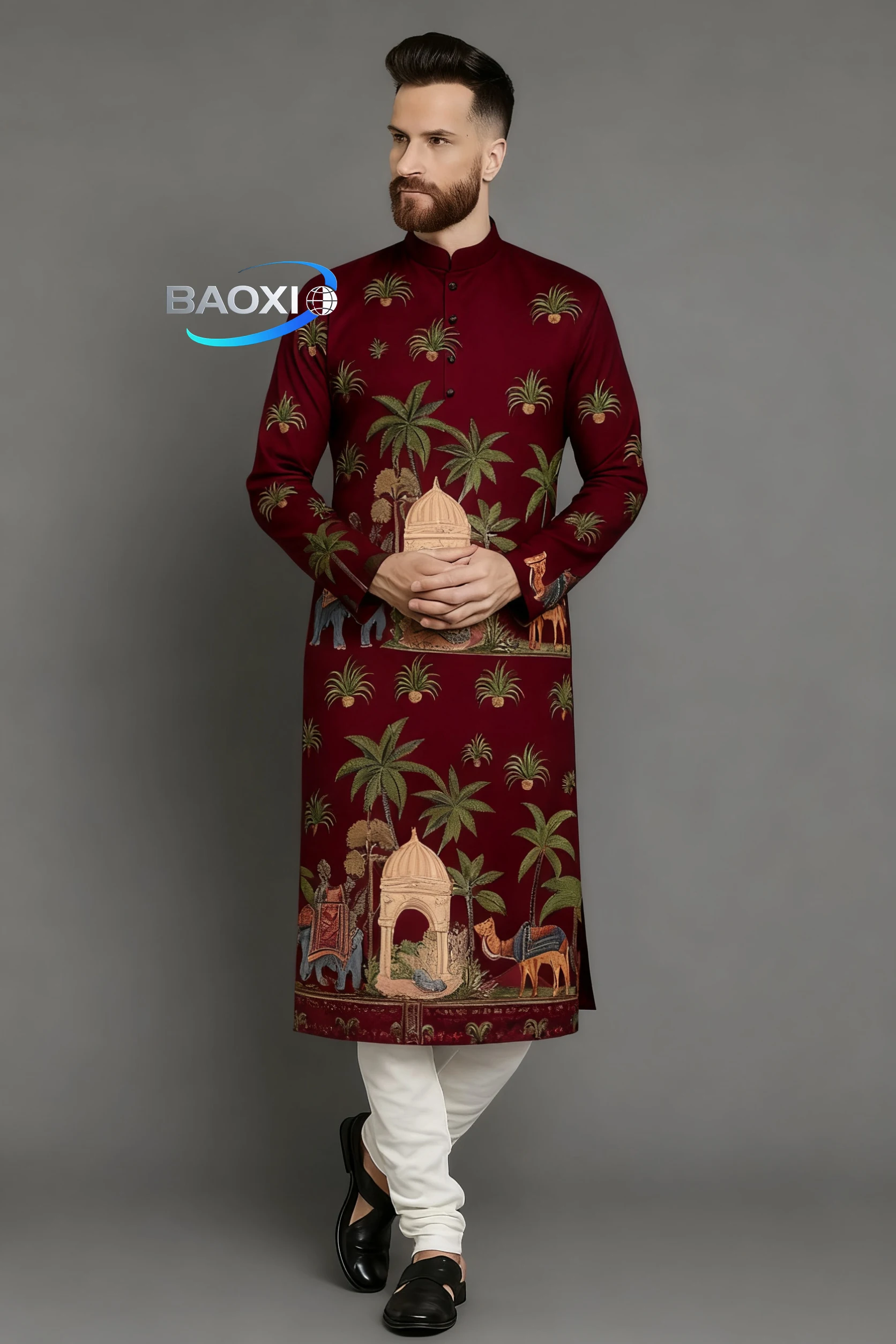 Мужской модный повседневный обычный халат с принтом курты аддха
