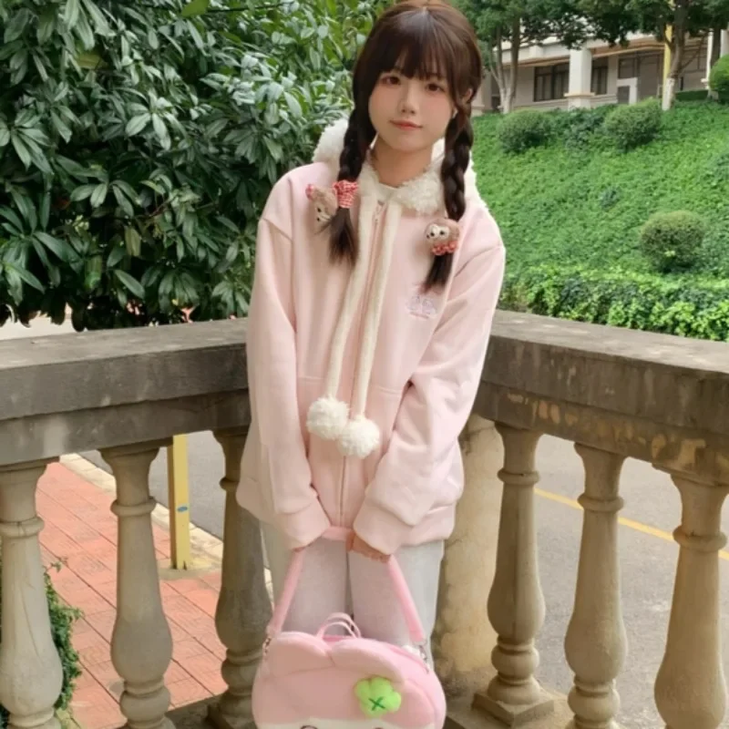 Винтажное свободное пальто kawaii с длинными рукавами и капюшоном - Фотография_3