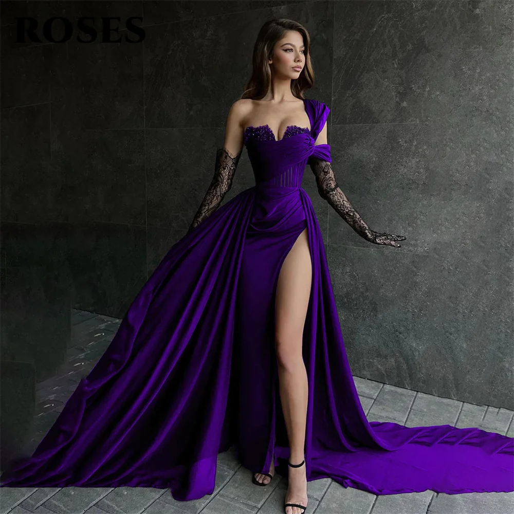 Roses красные вечерние платья русалки с высоким разрезом и одним плечом - Фотография_4