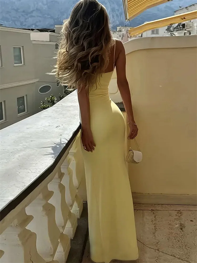 Tossy желтое летнее платье с бретелькой на шее - Фотография_5