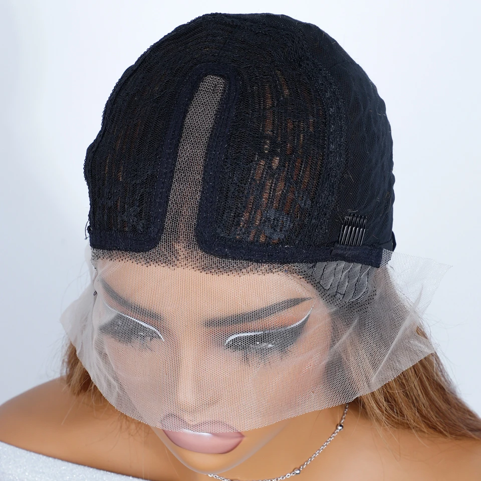 Ombre brown bone straight wig 13x1 - Фотография_6