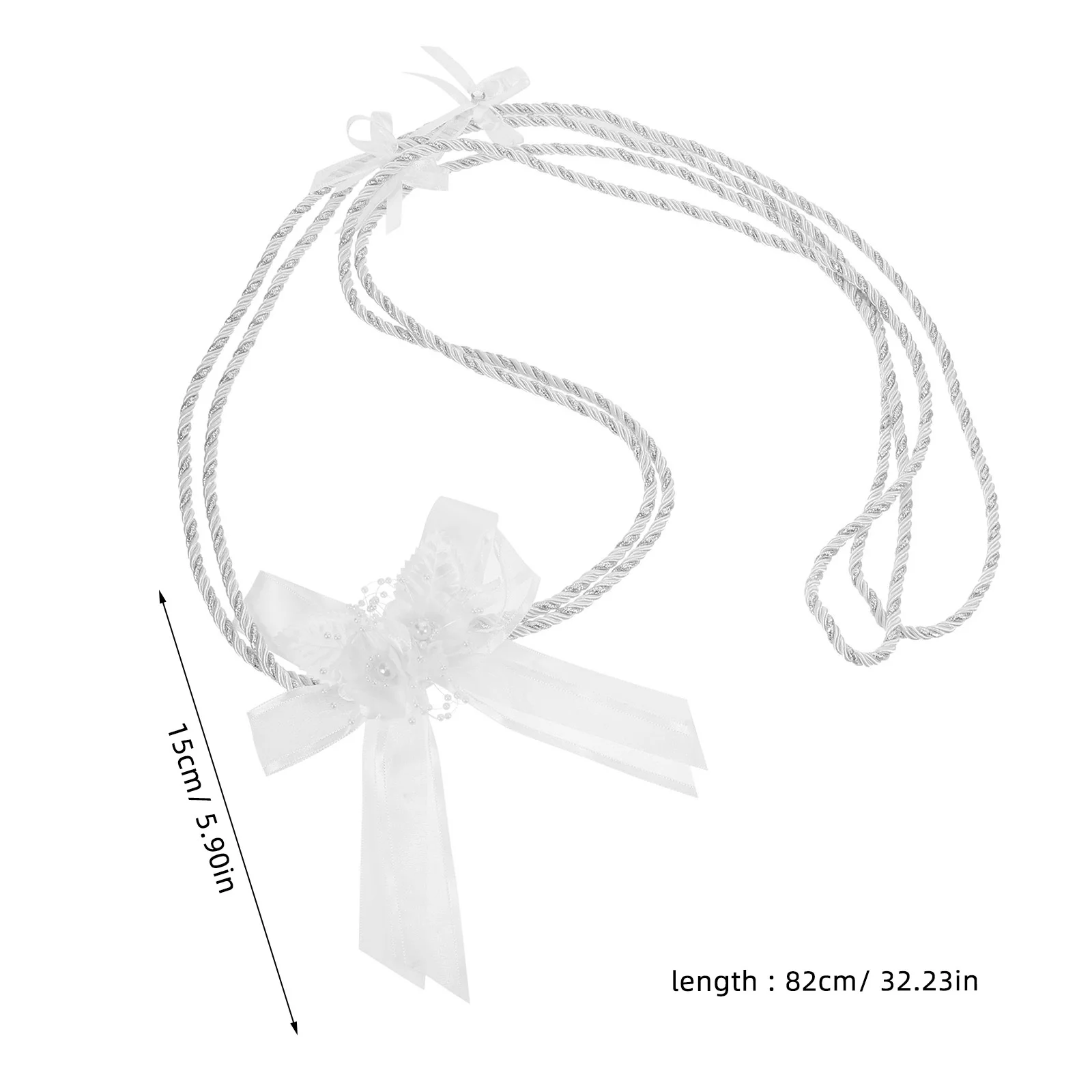 Белая свадебная веревка лоссо с романтическим бантом и жемчугом - Фотография_4