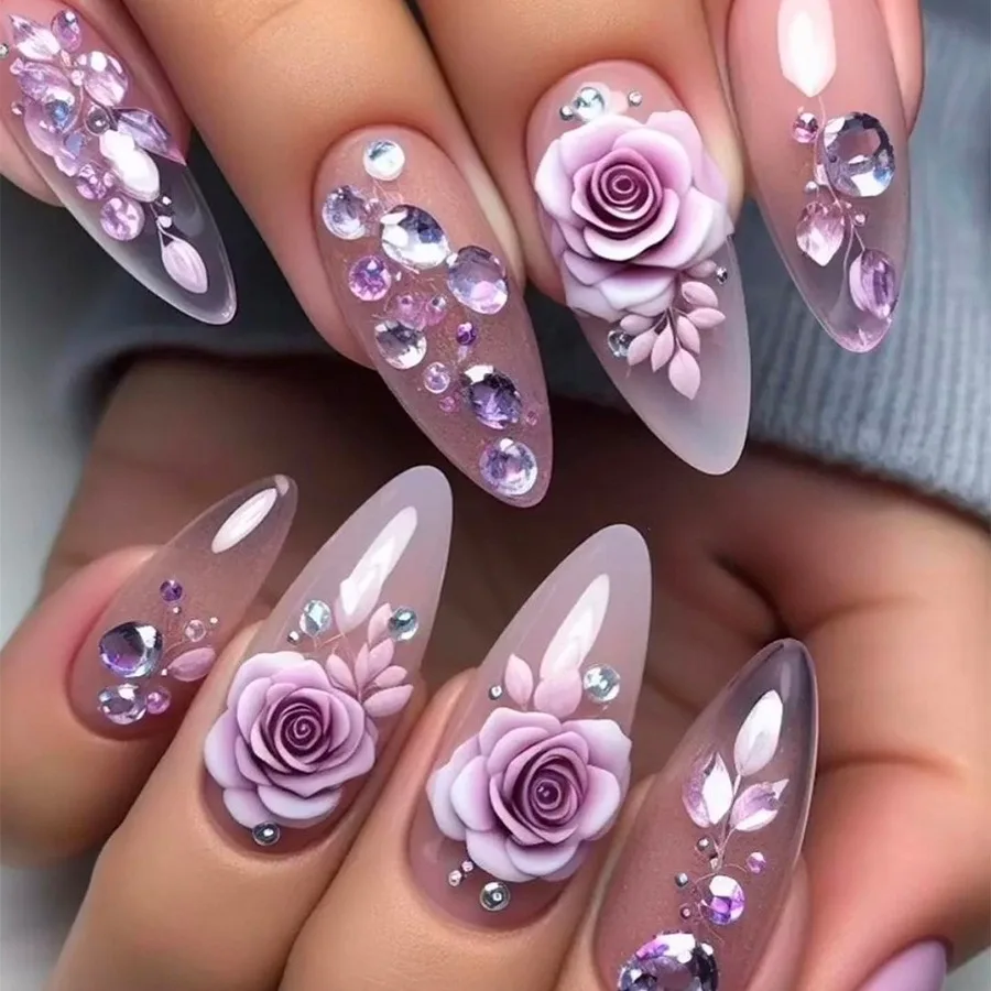 24pcs фиолетовые ногти цветочные