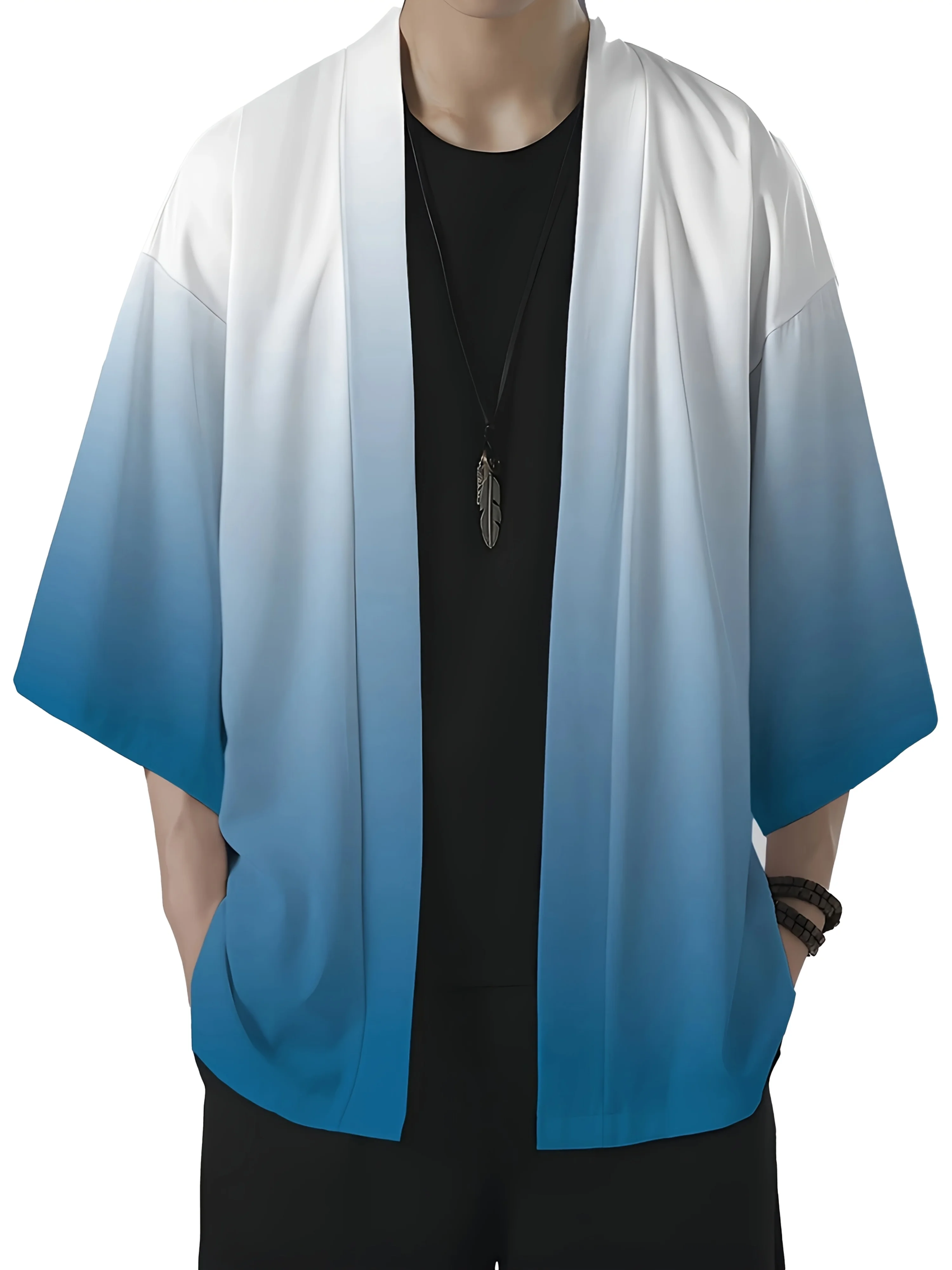 Мужское модное кимоно свободного покроя с градиентным принтом - Фотография_5