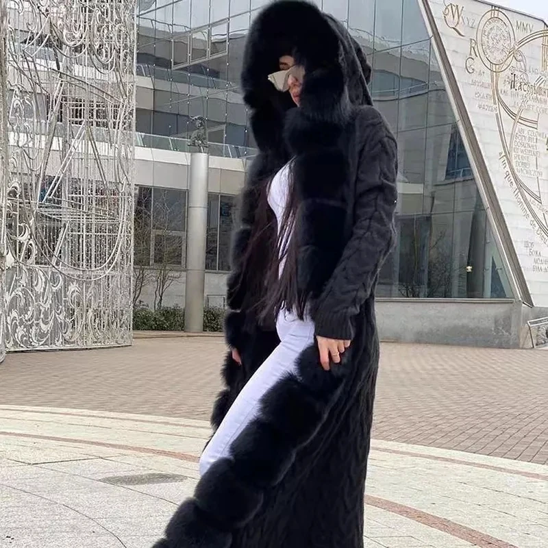 Женский длинный вязаный свитер furshehe - Фотография_4