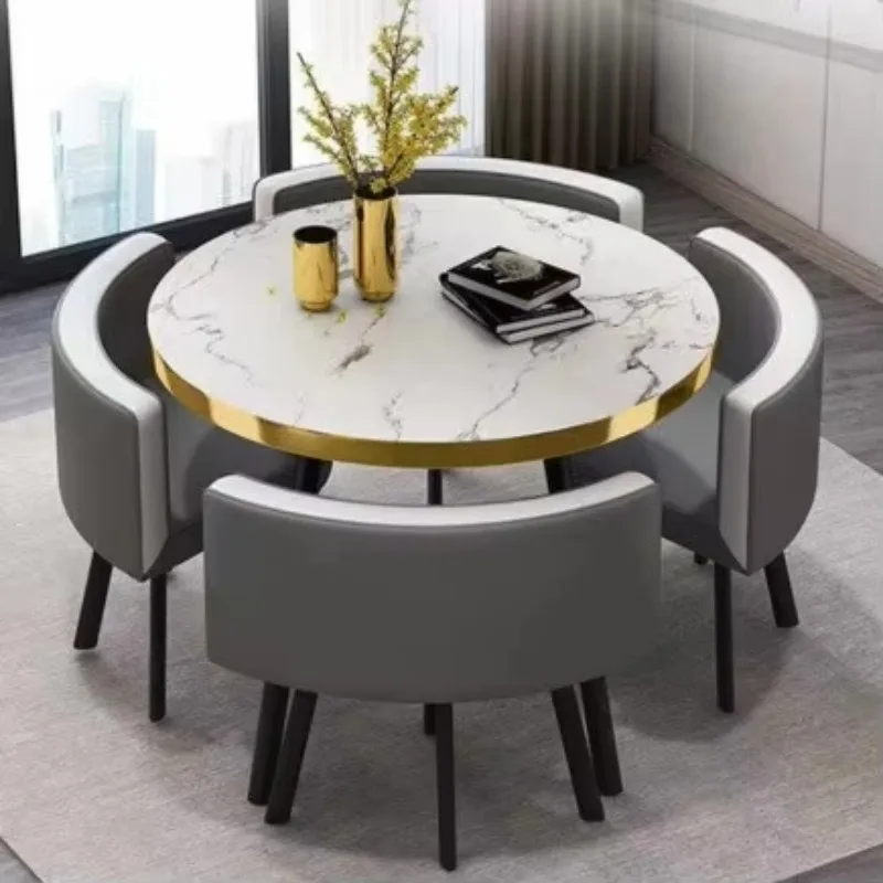 Простой современный обеденный стол для приема в магазине с 4 стульями - Фотография_6