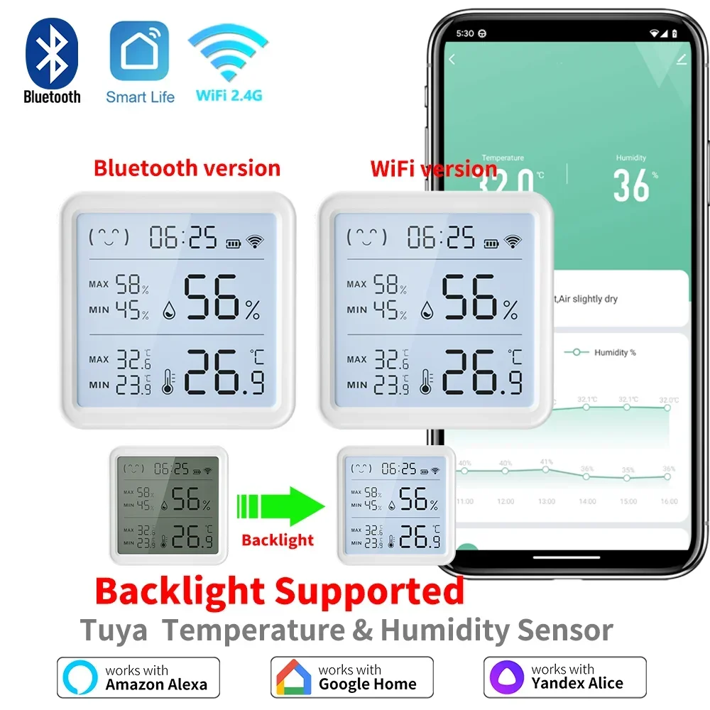 Датчик температуры и влажности tuya wi-fi для smart life