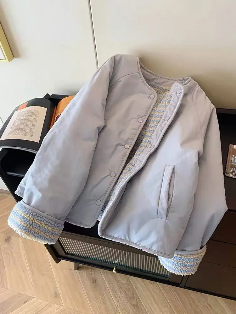 Синяя овечья шерсть носить хлопковую одежду с обеих сторон - Фотография_3