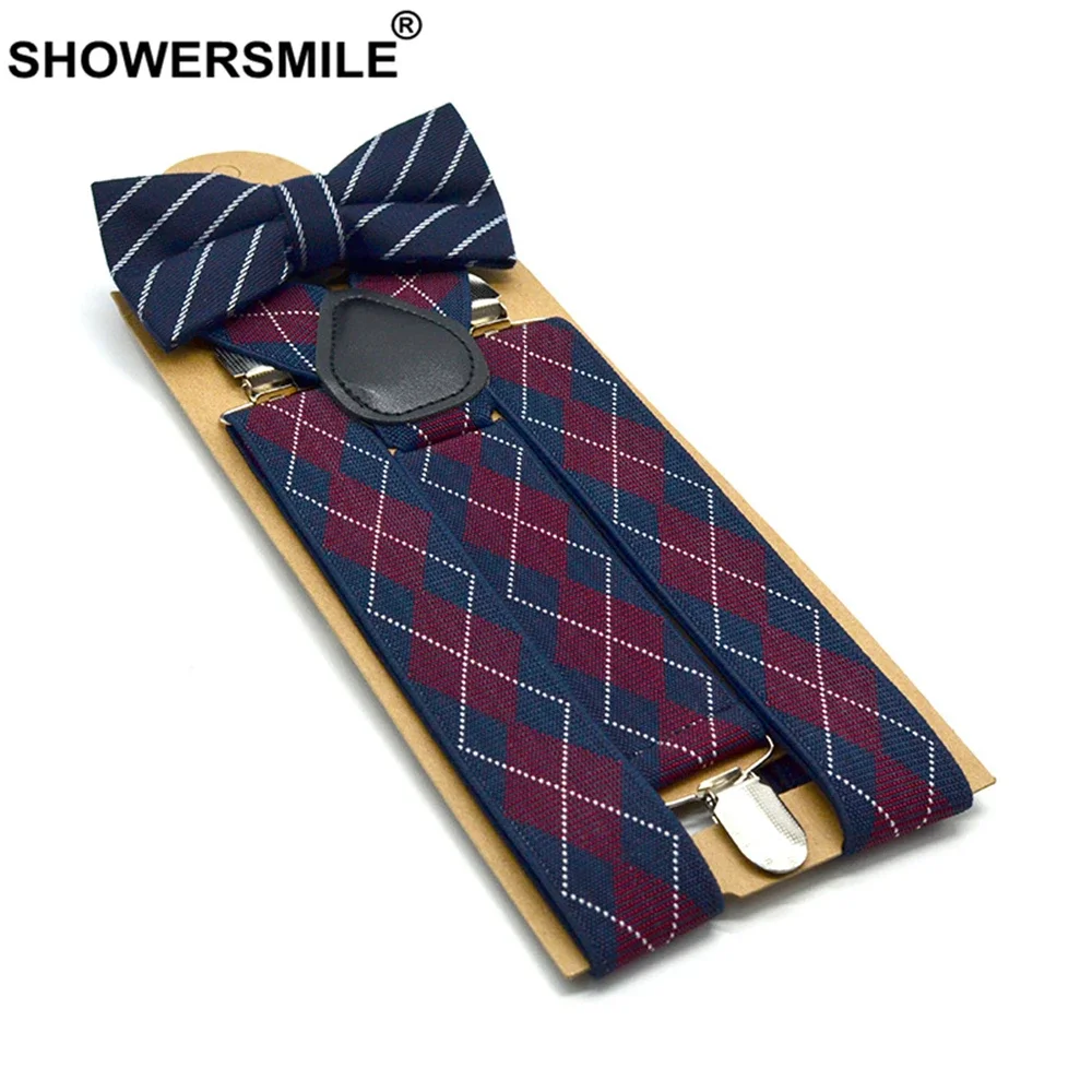 Showersmile, черно-белый полосатый комплект подтяжек с галстуком-бабочкой - Фотография_4