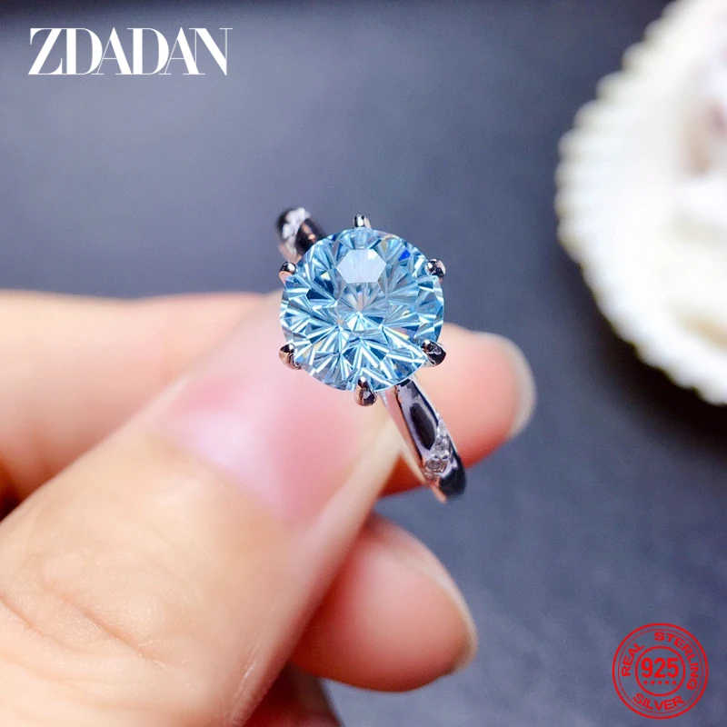 Zdadan 925, серебряное кольцо с синим топазом для женщин - Фотография_3