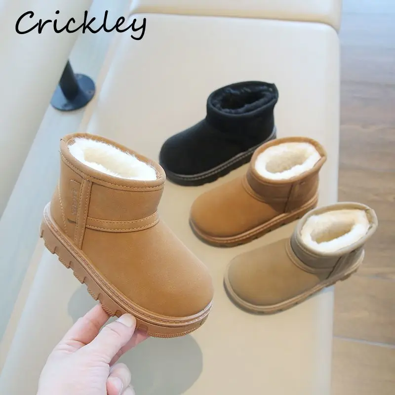 Зимние однотонные детские зимние ботинки из искусственной кожи