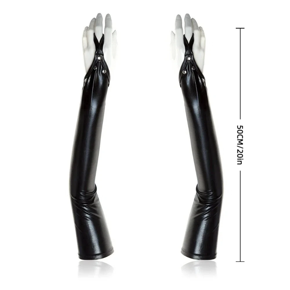 Дизайнерские женские латексные перчатки без пальцев - Фотография_6