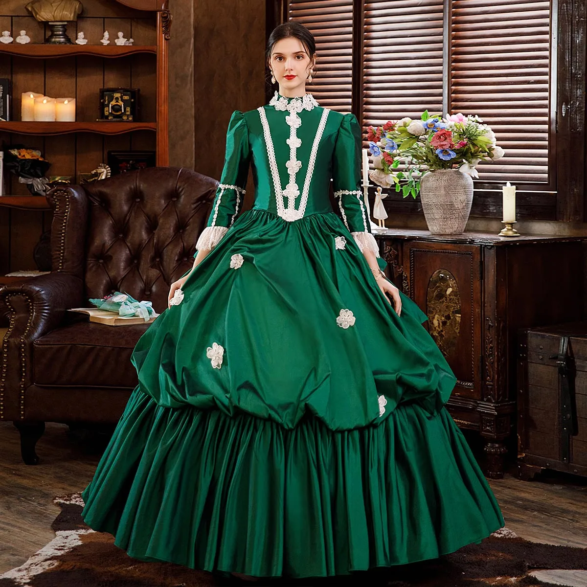 Зеленое роскошное бальное платье марии-антуанетты для взрослых - Фотография_5