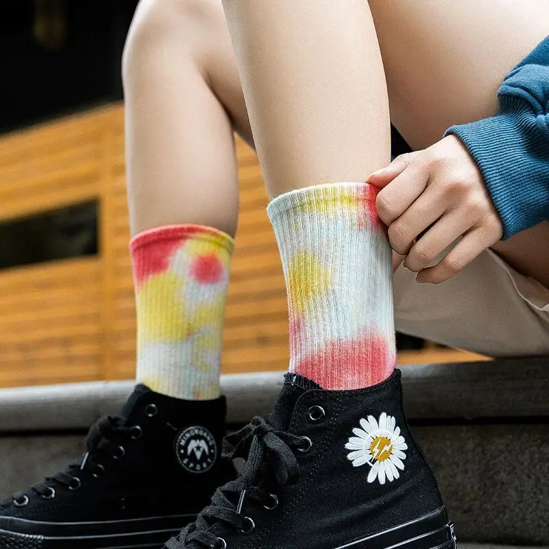 Носки tie-dye, модные однотонные - Фотография_3