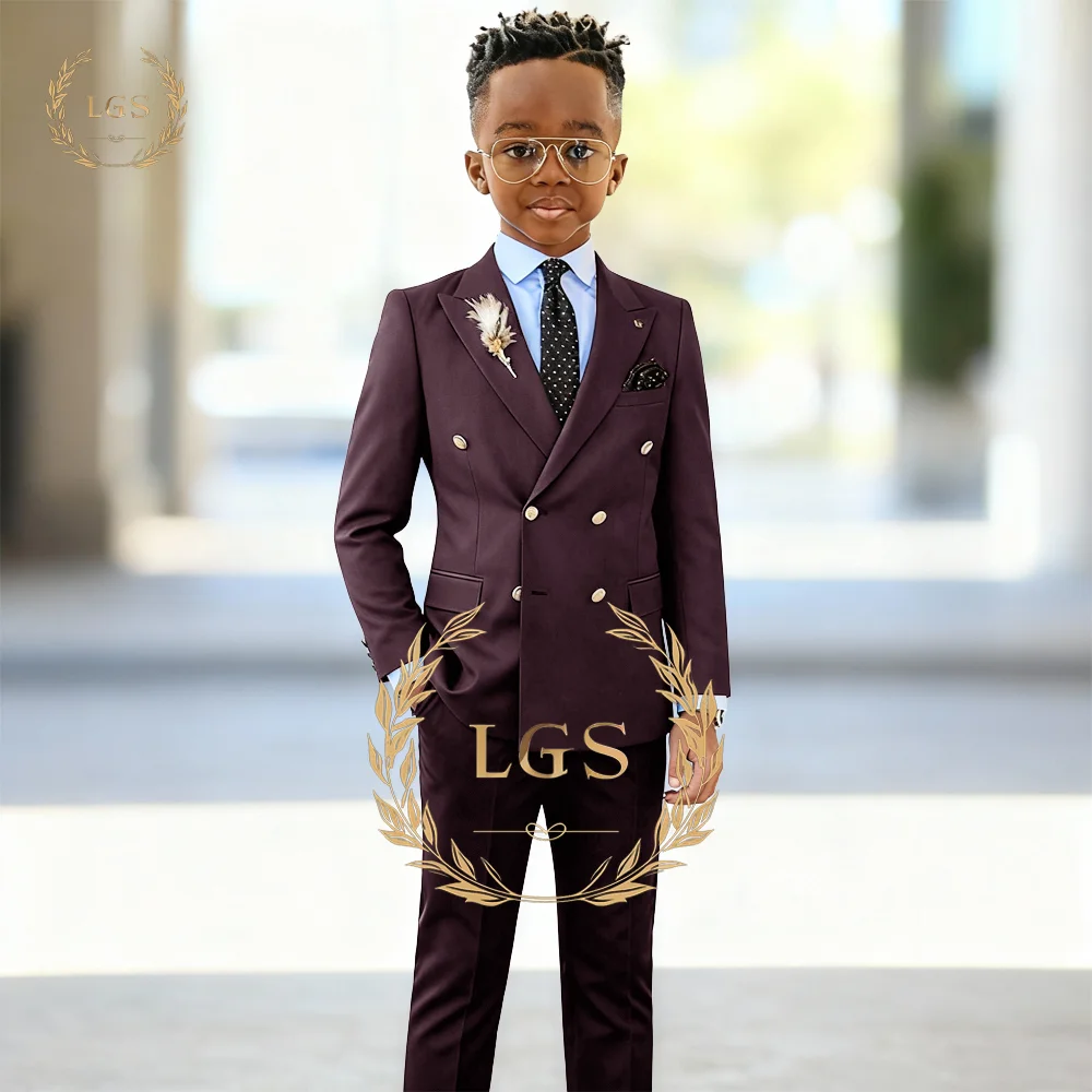 Костюм-двойка для мальчиков с пиковыми лацканами и двойной грудью - Фотография_2