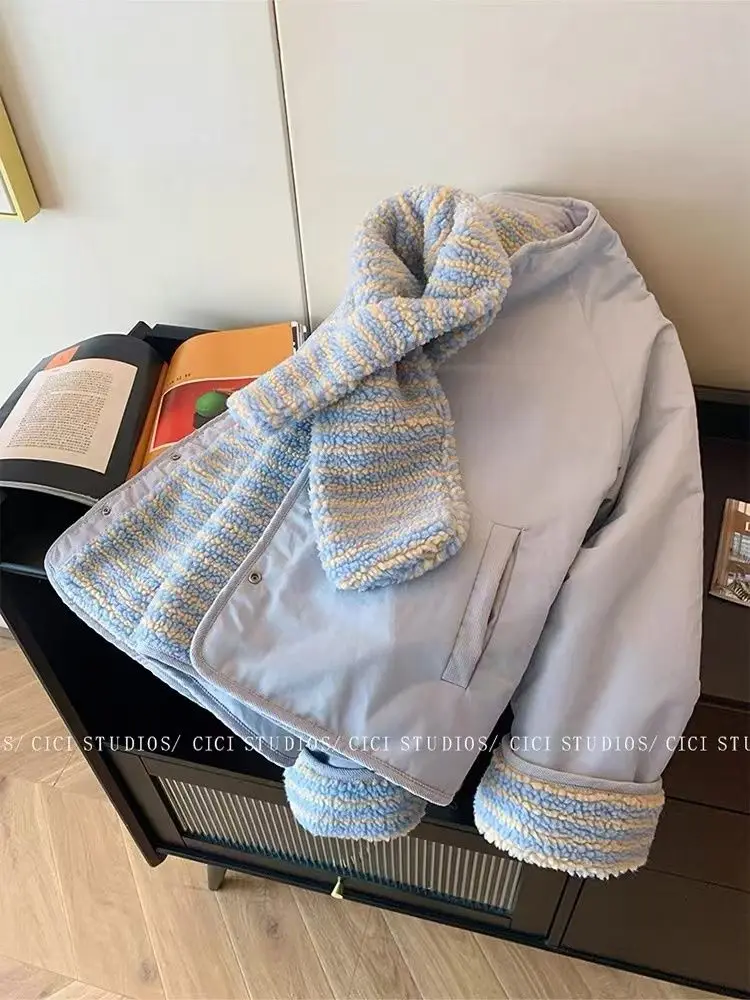 Синяя овечья шерсть носить хлопковую одежду с обеих сторон - Фотография_5