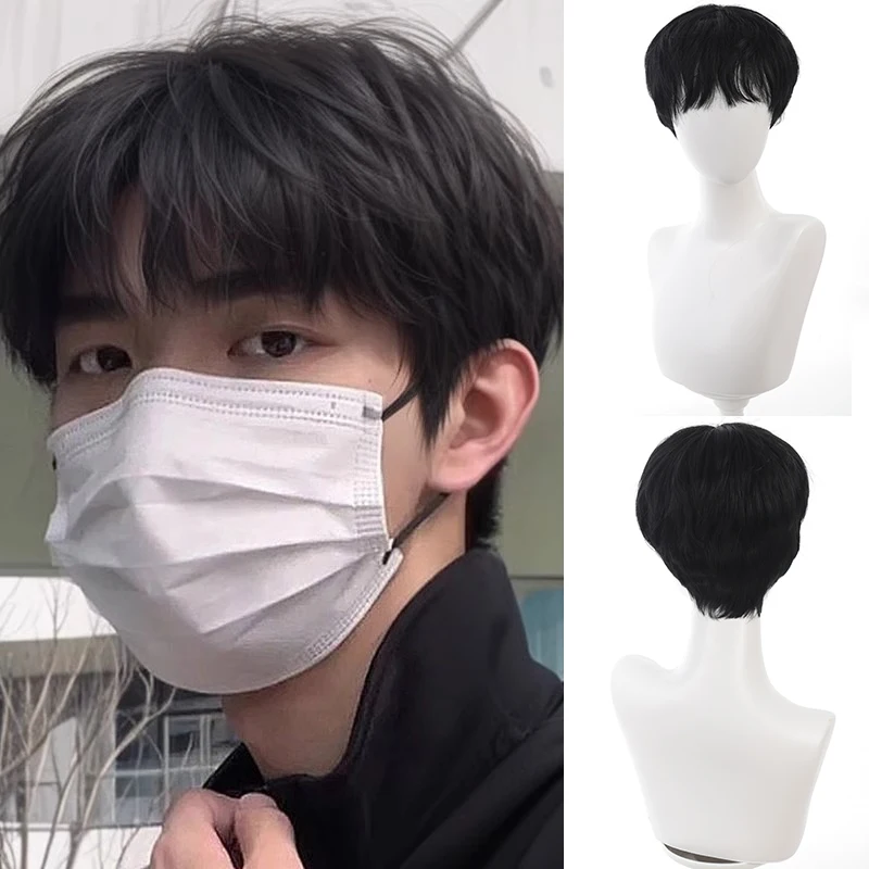 Красивый корейский черный короткий прямой парик для мальчиков