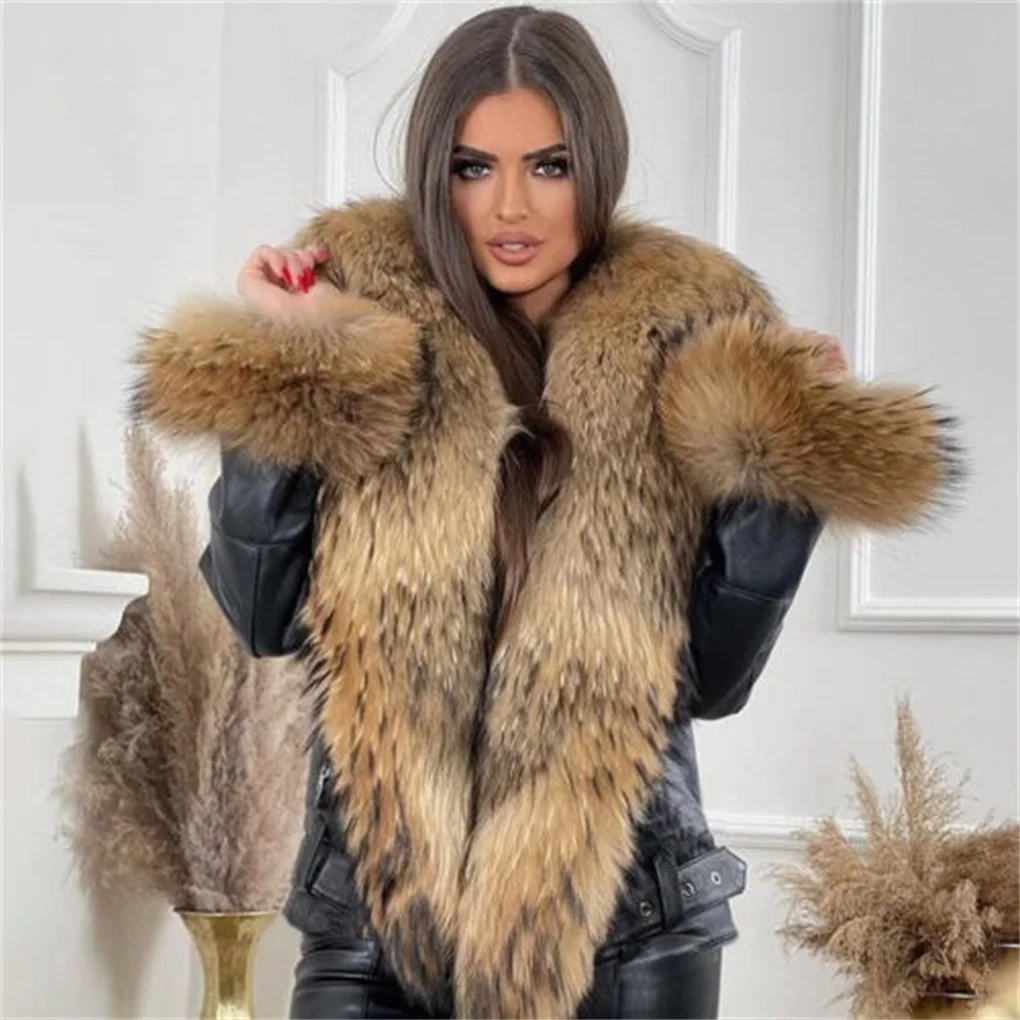 Женская кожаная куртка-бомбер с - Фотография_3