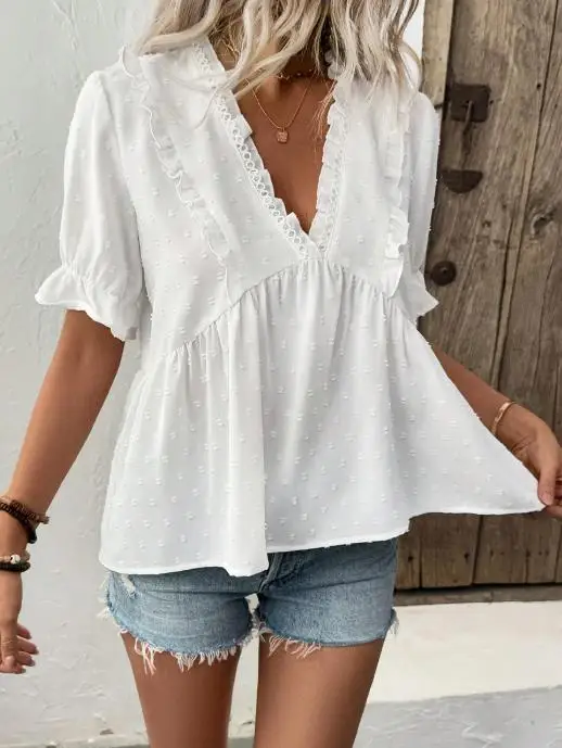 Сексуальная женская рубашка из пуха с цветочным узором в курортном стиле - Фотография_5